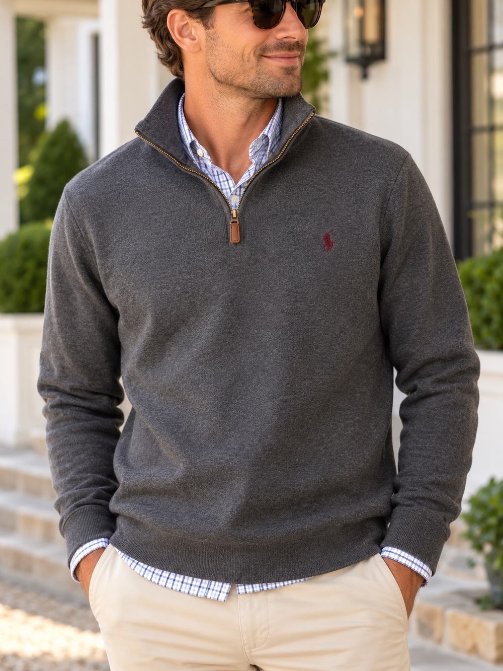 Polo Ralph Lauren Men’s Large Gray Quarter Zip Pullover Sweater Pony Logo Preppy